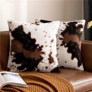 Pack of 2 Luxury Faux Fur Throw Pillow Covers Cowhide Decorative Soft